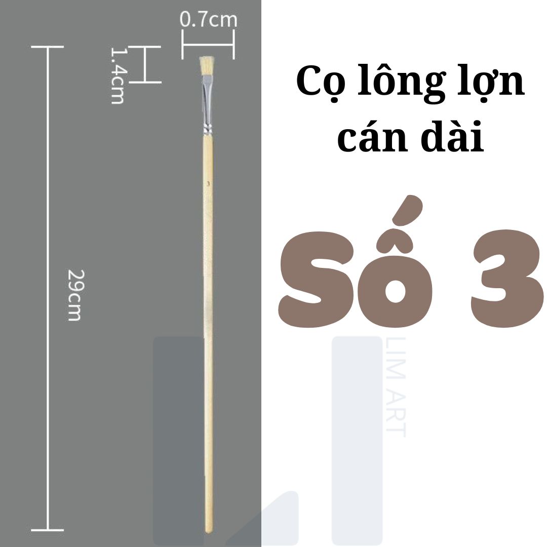 Cọ đầu dẹp lông lợn thân gỗ dài chuyên dụng vẽ tranh dùng cho màu acrylic goauche màu nước...
