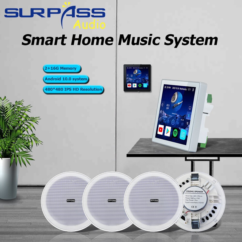 สมาร์ท WiFi Bluetooth 4 นิ้วผนังเครื่องขยายเสียงหน้าจอสัมผัส Android Alexa Amp โฮมเธียเตอร์พื้นหลังระบบเพลงพร้อมชุดลําโพงเพดานสเตอริโอขนาด 6 นิ้ว ราคา 9,606 บาท*ส่งฟรี