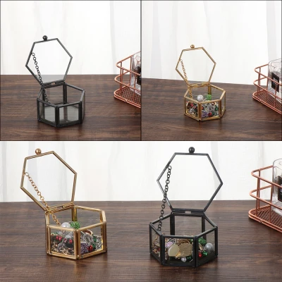 QIANHUAHOU Clear Bracelets Necklace Wedding Supplies Earrings Holder Terrarium Container Geometrical Glass Jewelry Box Ring Storage Box