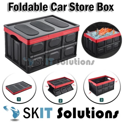 30L / 55L Foldable Car Boot Storage Box Trunk Stackable Collapsible Organizer Container Organiser Wardrobe Crate with Lid Cover Store Book Clothes Closet Bedsheet Toys Mineral Water Bottle Waterproof Proof Bag Seafood Fish Prawn Dry Wet Food Ice Vegetable