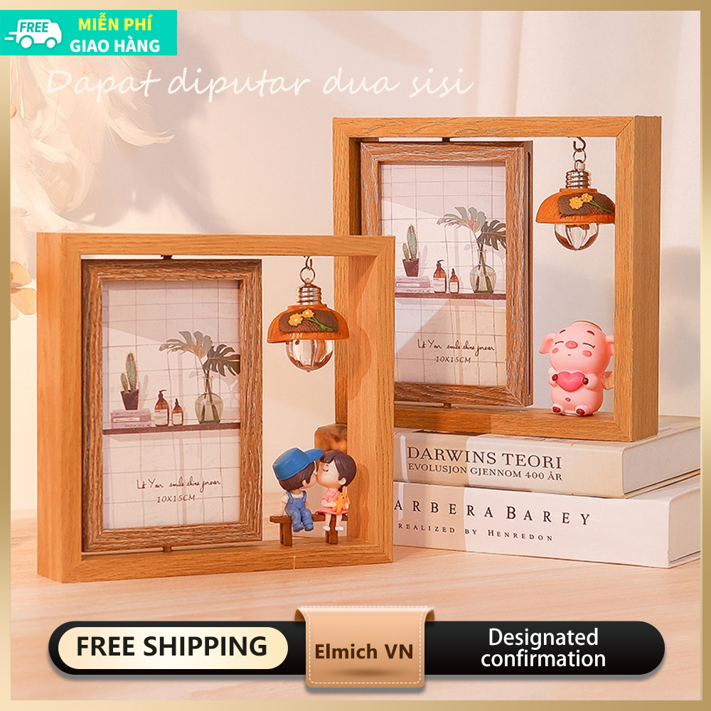 Giá đỡ khung ảnh xoay hai mặt sáng tạo hiện đại 6 inch album ảnh cá nhân đồ trang trí bằng gỗ khung ảnh chạm khắc bằng gỗ Giá đỡ khung ảnh xoay hai mặt sáng tạo hiện đại 6 inch album ảnh cá nhân đồ trang trí bằng gỗ
