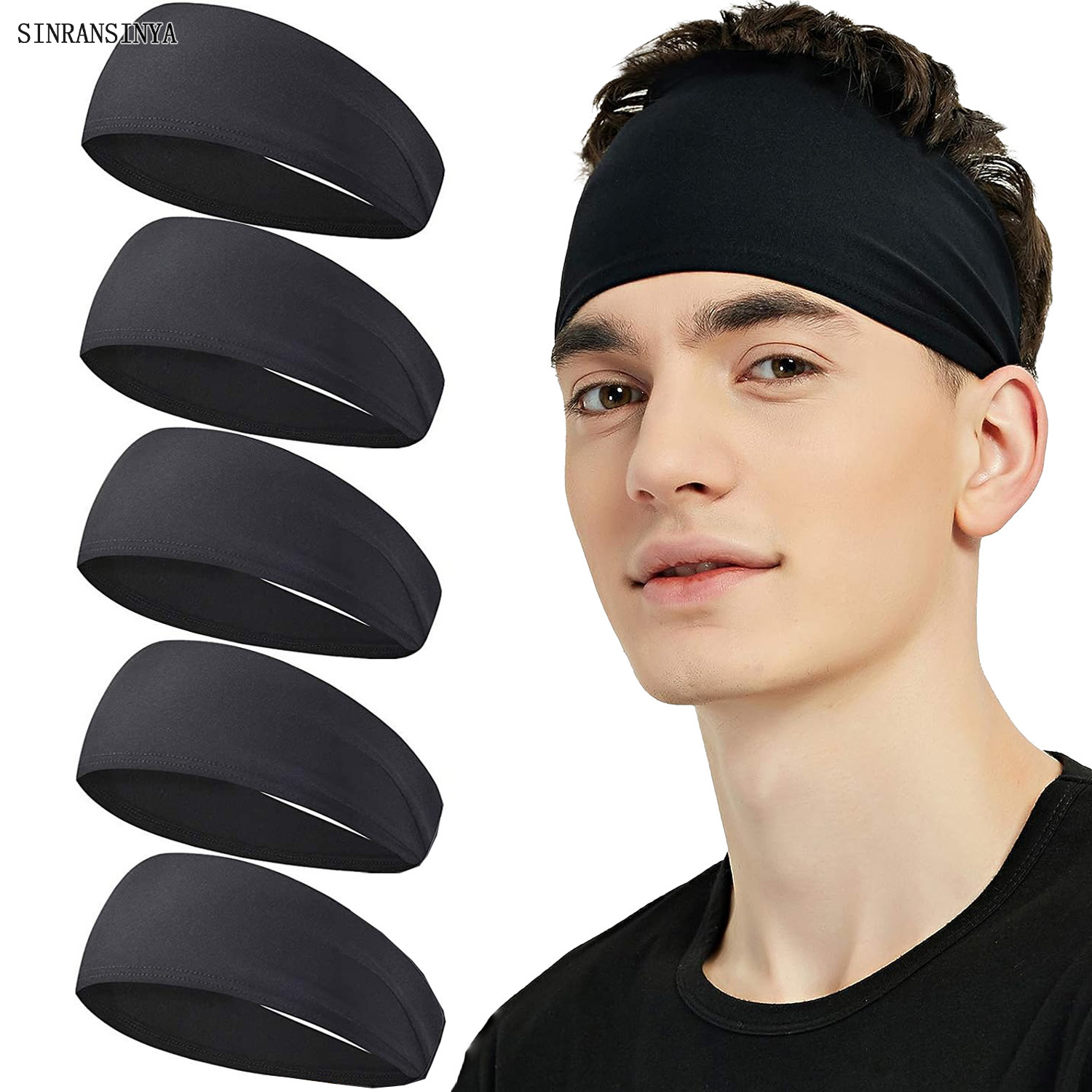 SINRANSINYA丨Hair Band - Europe and the United States men running solid color sports wide edge hair band quick drying fitness perspirant with anti-perspirant scarf headband