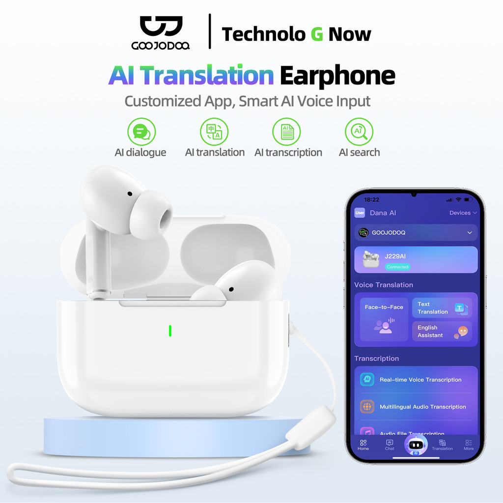 GOOJODOQ หูฟังเสียงอัจฉริยะ แอปพิเศษ ผู้ช่วยแปลแบบเรียลไทม์ โทรศัพท์ที่ชัดเจน โทรและเพลงไฮไฟ ราคา 237 บาท*ส่งฟรี