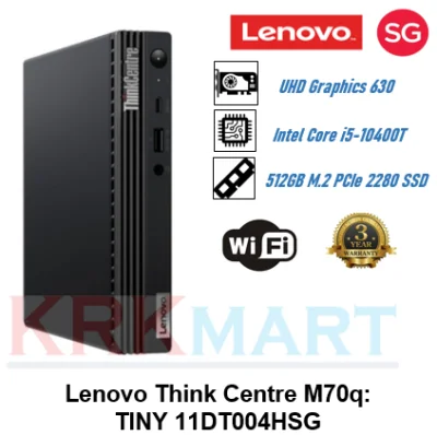 Lenovo Think Centre M70q: TINY11DT004HSG | 3Yrs Onsite Warranty | 8GB RAM | 512GB SSD | Win10 Pro | 1.25Kg | IEEE network | Intel Core i5-10400T