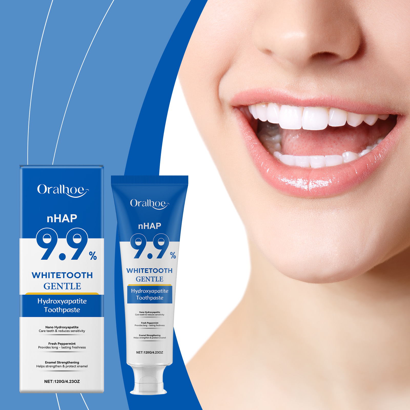 NHAP 9,9% kem đánh răng nhẹ nhàng Hydroxyapatite, Bảo vệ men và tăng cường răng, làm sạch và chăm sóc sức khỏe miệng, Làm mới hơi thở, không kích thích, tự nhiên và an toàn, chăm sóc răng & Giảm nhạy cảm