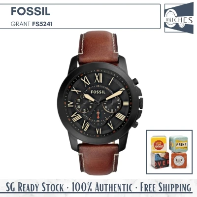 (SG LOCAL) Fossil FS5241 Grant Chronograph Leather Strap Men Watch