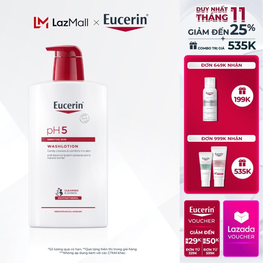 Sữa Tắm & Rửa Mặt Cho Da Nhạy Cảm Eucerin pH5 Sensitive Skin Washlotion 1000ml