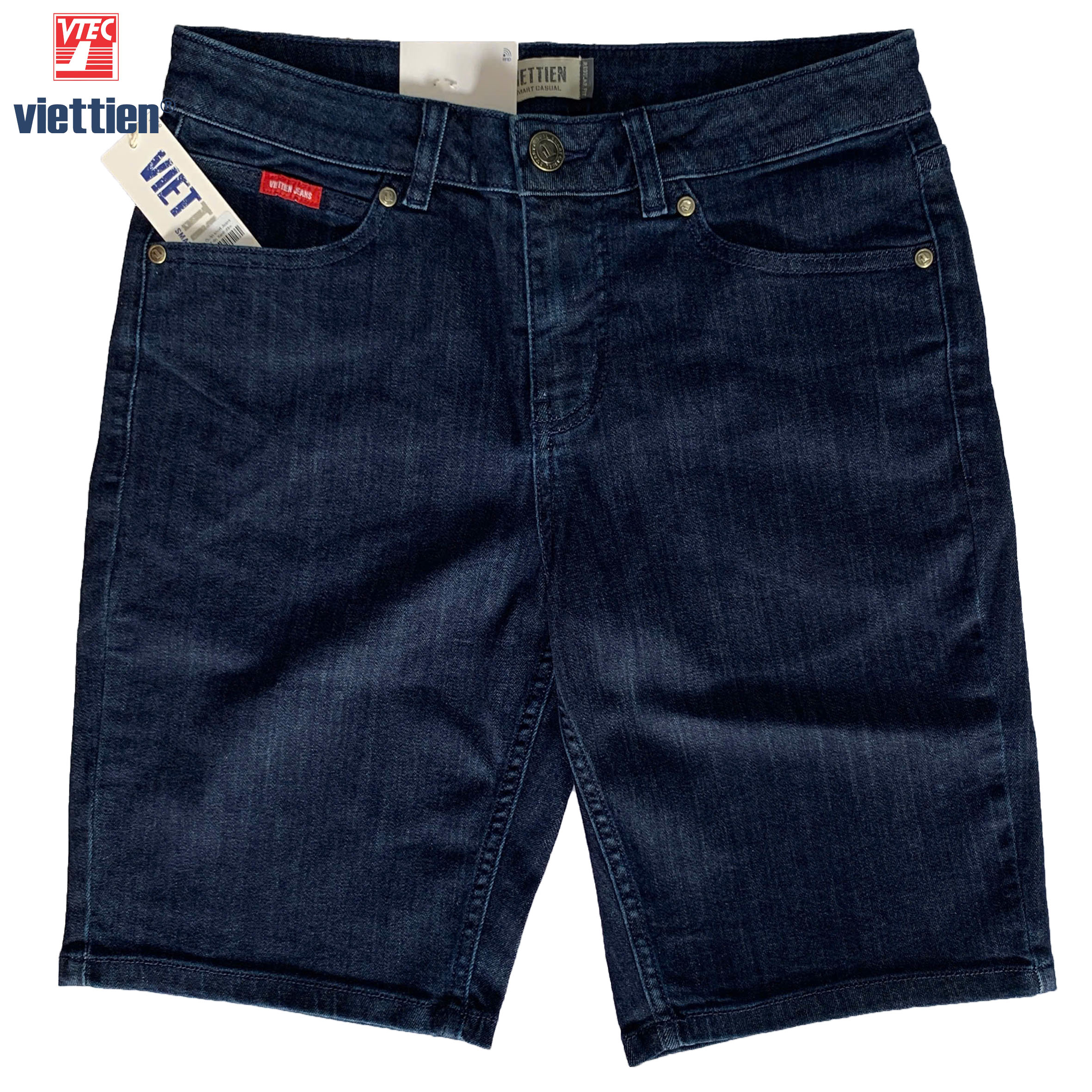 Viettien - Quần short Jeans nam Việt Tiến Xanh đậm 6U8409 regular fit