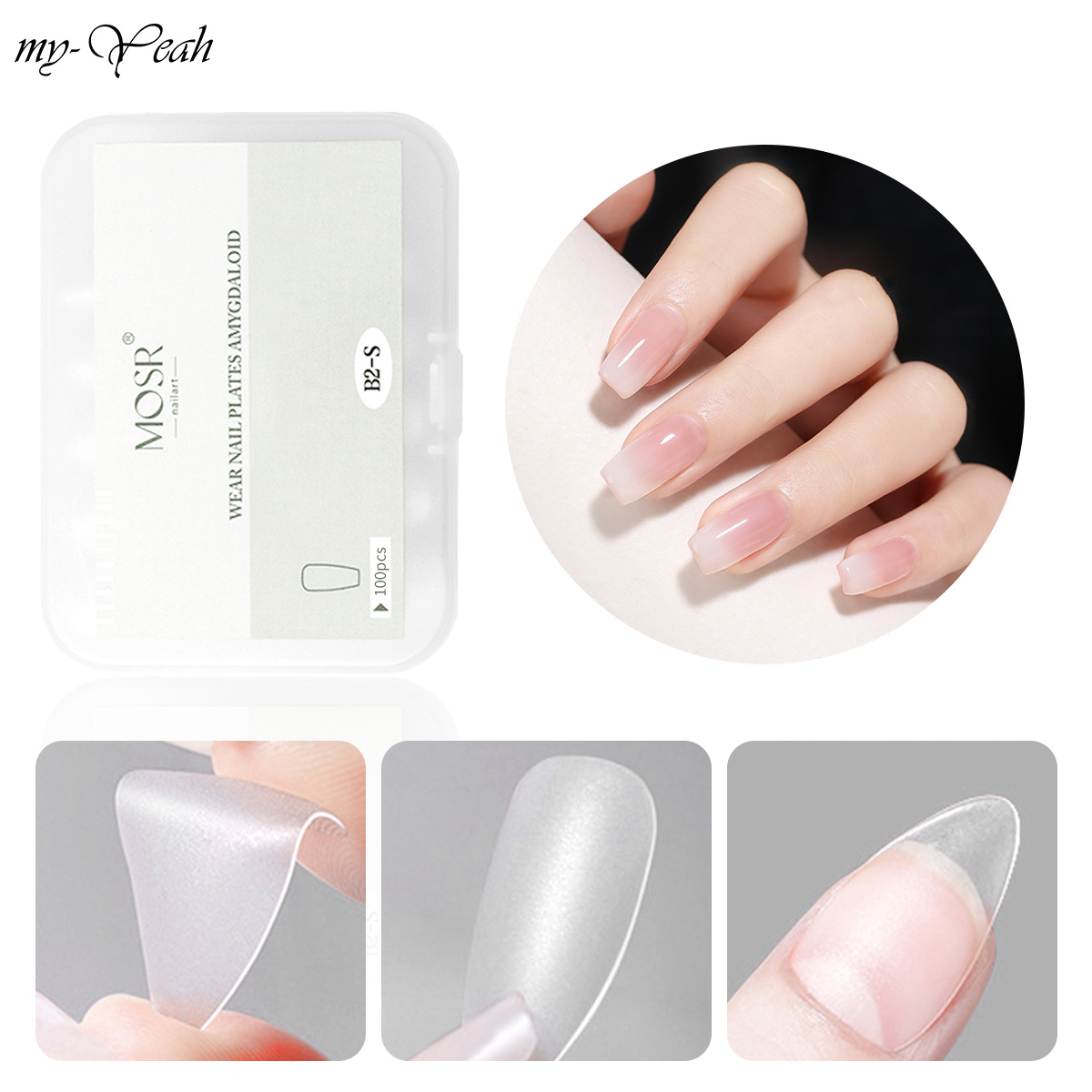 myyeah 100PCS Matte Fake Nails Frosted Almond Coffin Square Oval Full