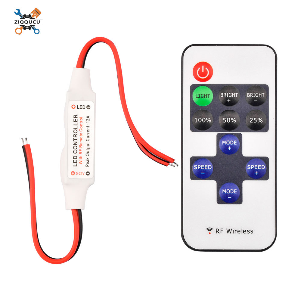 Ziqqucu RF mini điều khiển từ xa không dây Bộ điều khiển làm mờ cho đèn LED dải DC5V-DC24V Bộ điều khiển làm mờ RF điều khiển từ xa không dây LED dimmer