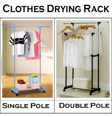 Clothes Rack (Single / Double Available) Wardrobe Hanging Drying Shelf Organizer