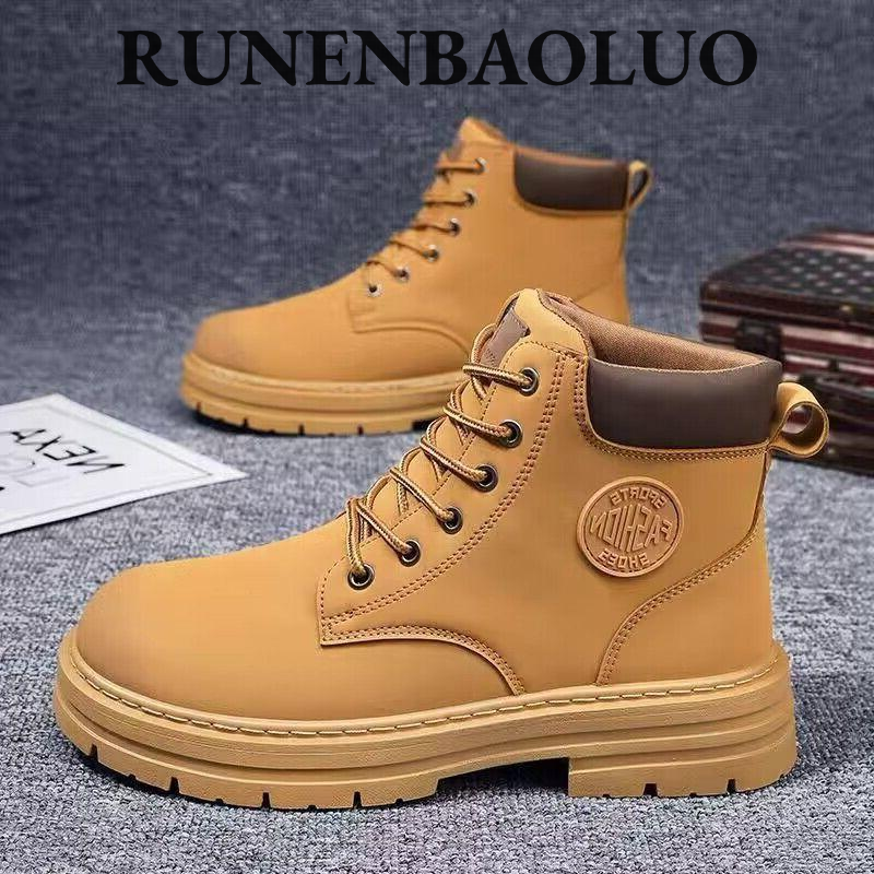 RUNENBAOLUO Men's Martin boots tooling waterproof and non-slip hiking shoes construction site wear-resistant labor shoes