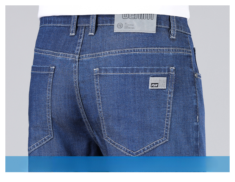 Summer Men's Baggy Jeans Blue UltraThin Classic Soft Breathable Business Casual Straight-leg Stretch Denim Trousers Male