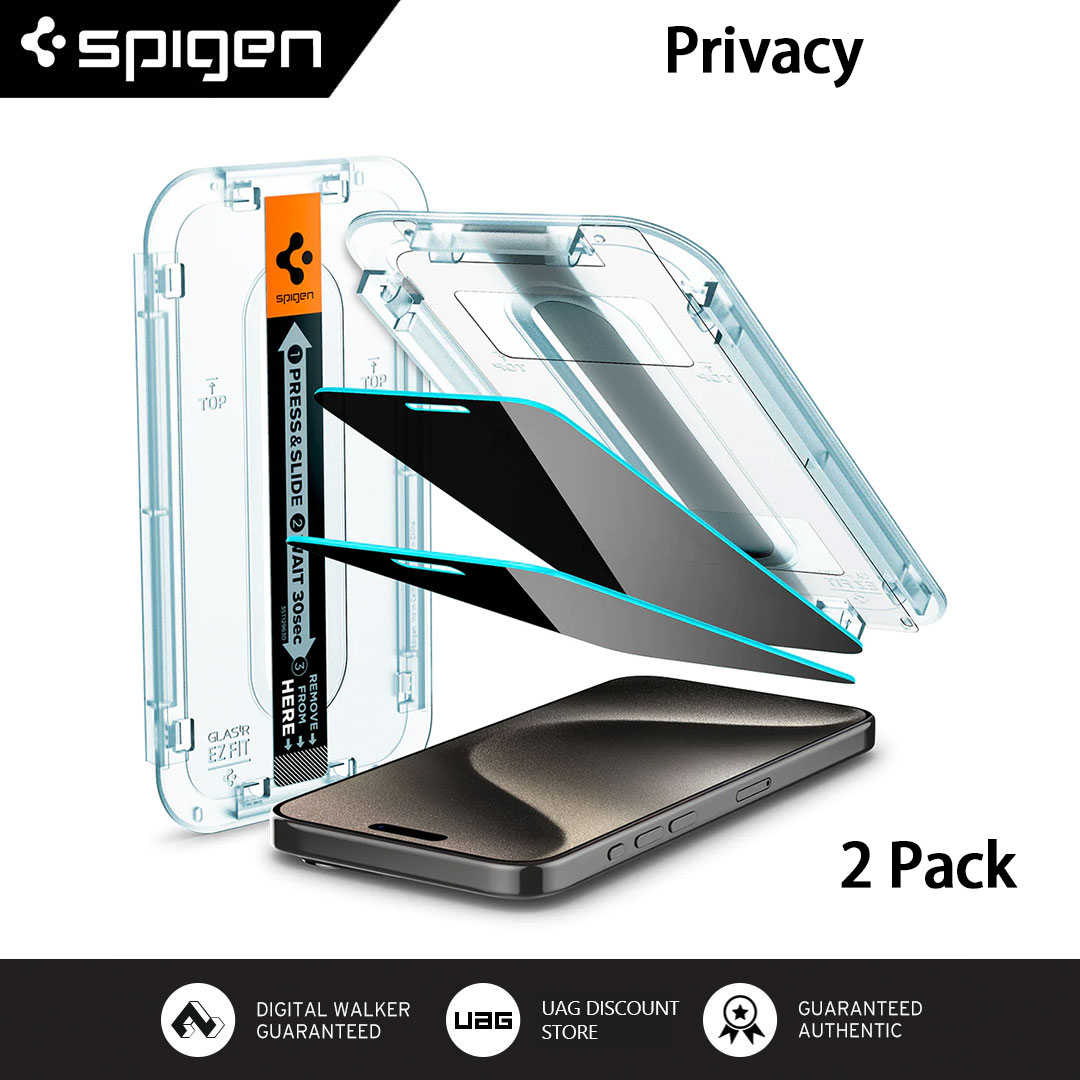 Ốp bảo vệ màn hình kính cường lực Spigen glastr EZ Fit-quyền riêng tư được thiết kế cho iPhone 15 Pro Max/ iPhone 14 Pro Max/ iPhone 13 Pro Max/ iPhone 15 Plus được thiết kế-Bảo vệ cảm biến/2 gói