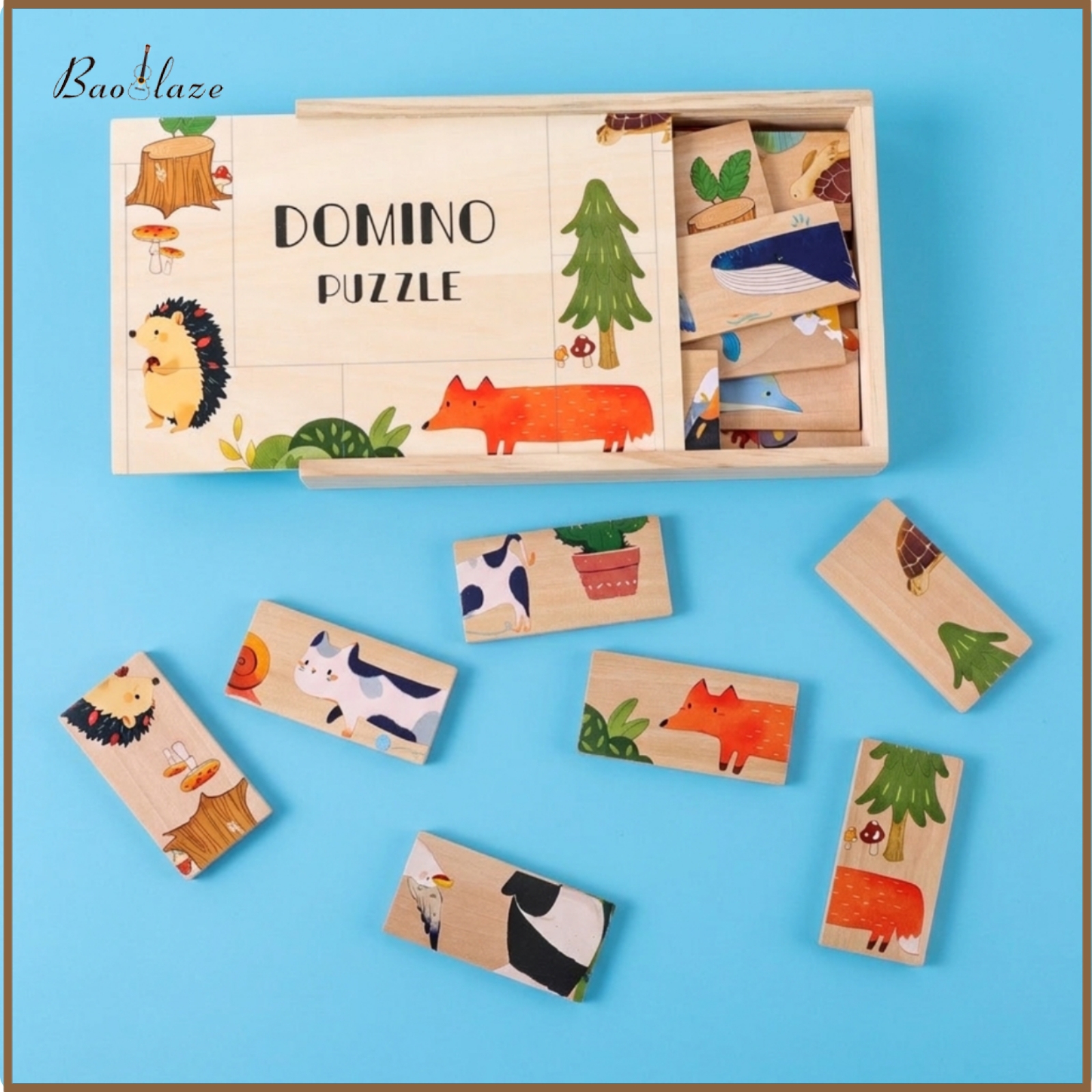 Baoblaze Educational Animal Matching Tile Puzzle Natural Matching Tile Set with Sliding Box Creative Wooden Puzzle with Storage Box Classic for Preschoolers ราคา 572 บาท*ส่งฟรี