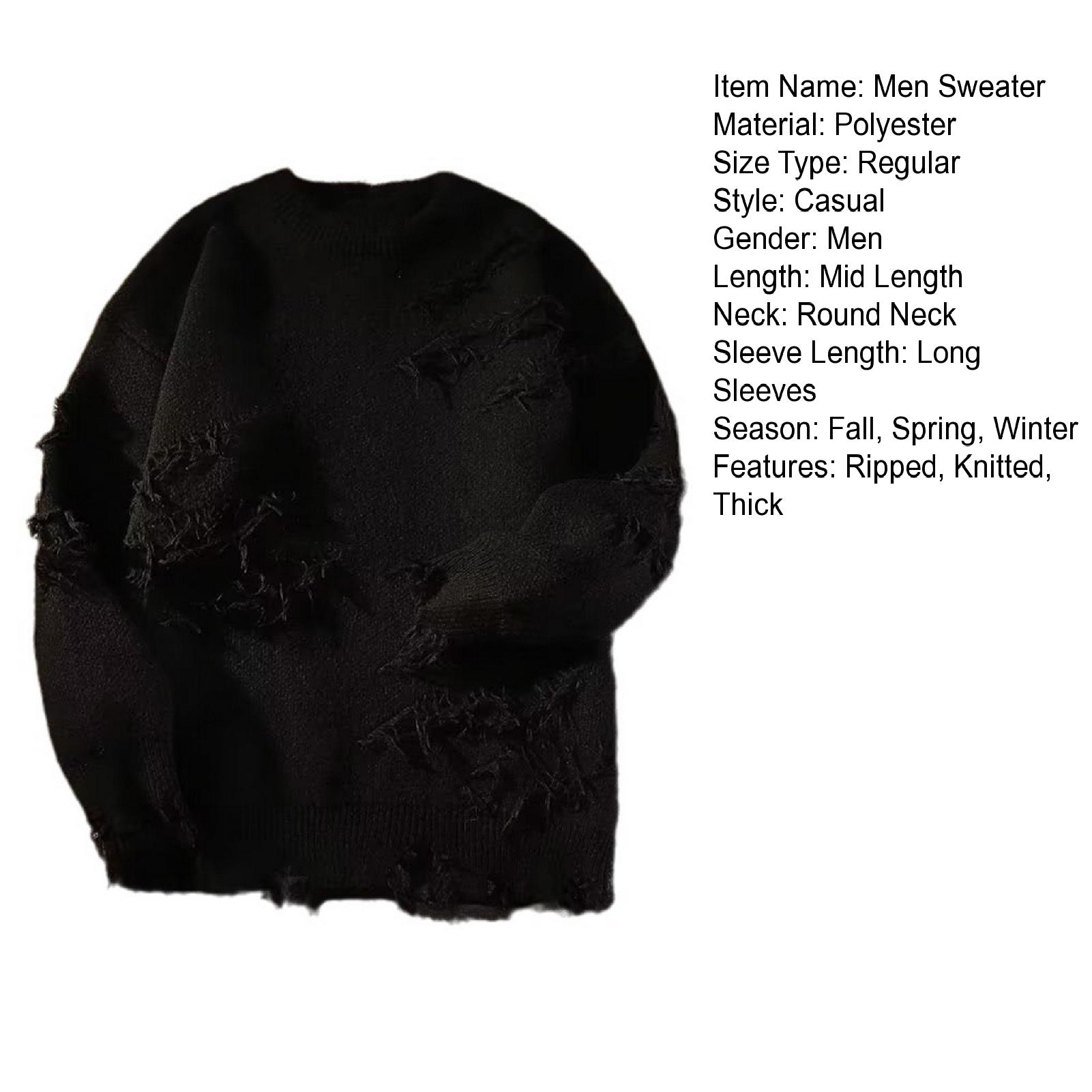 space Herrenpullover Leichter Herrenpullover Herren Winterpullover Trendy Rundhalsausschnitt Ripped Design Warmer Strickpullover508_voghion.com