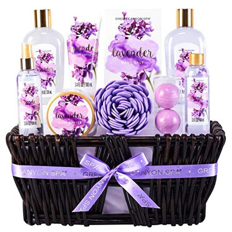 Buy Green Canyon Spa Lavender Spa Gift Baskets for Women, Christmas/Birthday Gift Ideas 10 Pcs Spa Gift Sets with Handmade Weaved Basket Singapore