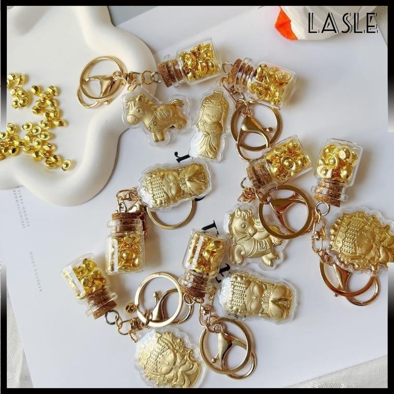 Lasle Năm sáng tạo của ngựa giả lá vàng móc khóa Fortune Golden yuanbao móc khóa túi Mặt dây chuyền trang trí quà tặng năm mới