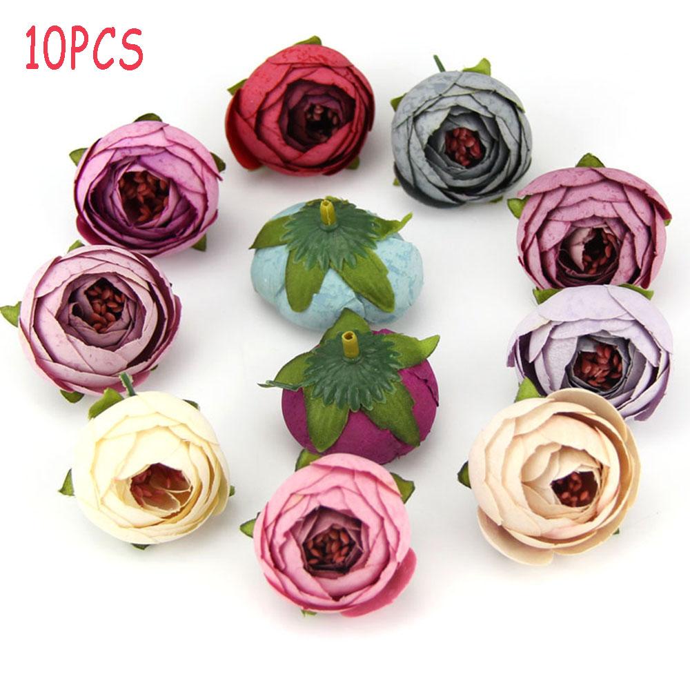 Fountainshop63op8 4cm 10 cái bó hoa phụ kiện hộp Kẹo đầy màu sắc búp trà Hoa giả lụa đầu hoa hồng