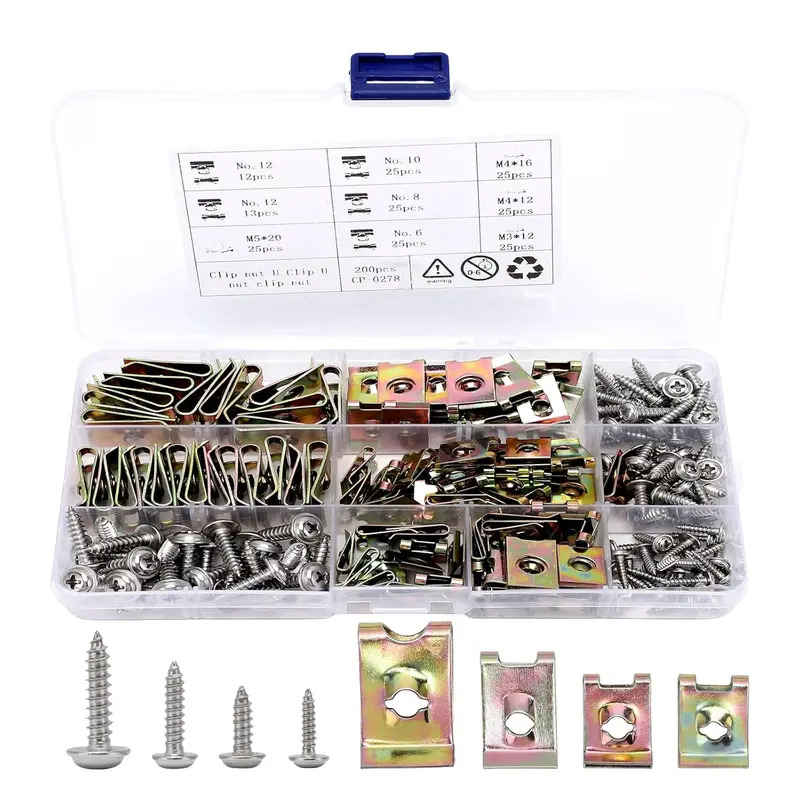 200Pcs Car U-shaped Screw Combination Car Screws And Clips Kit