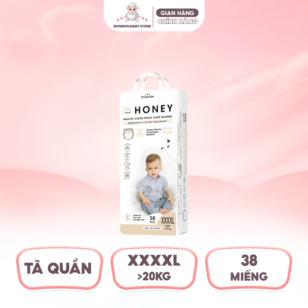 [1 BỊCH] Tã Bỉm Dán/Quần Honey Premium Chính Hãng Đủ Size Cho Bé Thoải Mái 4-20kg - 9