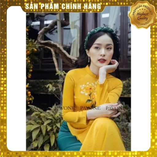 siêu phẩm áo dài thêu thủ công vàng hoa cúc