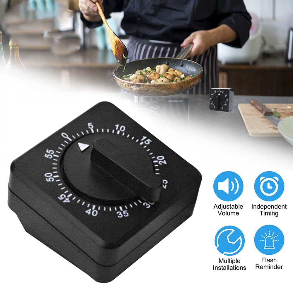 Đồng hồ hẹn giờ cơ nhắc nhở dụng cụ nhà bếp vuông Hẹn Giờ Cơ khí 60 phút
