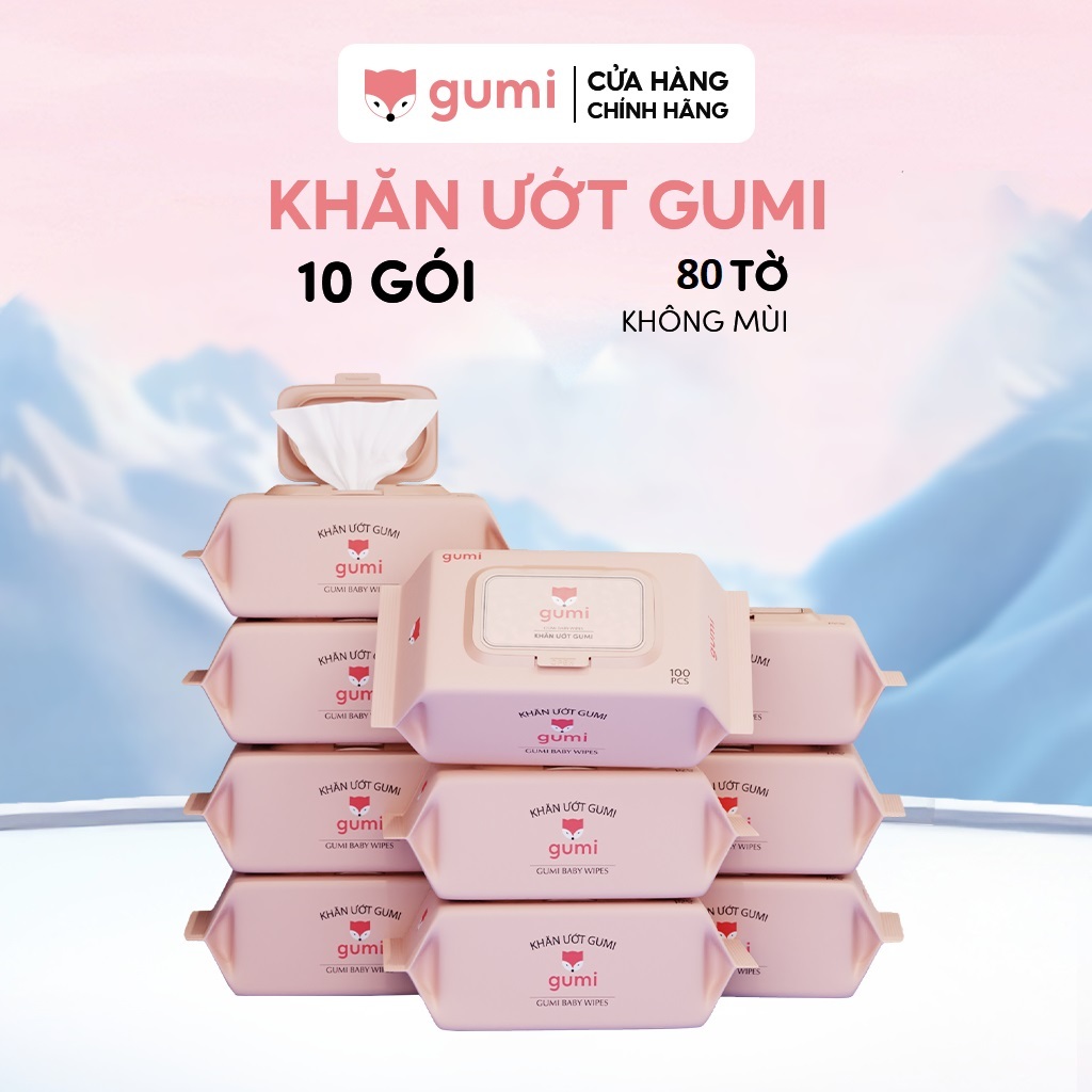 Thùng 24 gói khăn ướt Gumi không màu không mùi không hoá chất không gây kích ứng da 1 gói 80 tờ