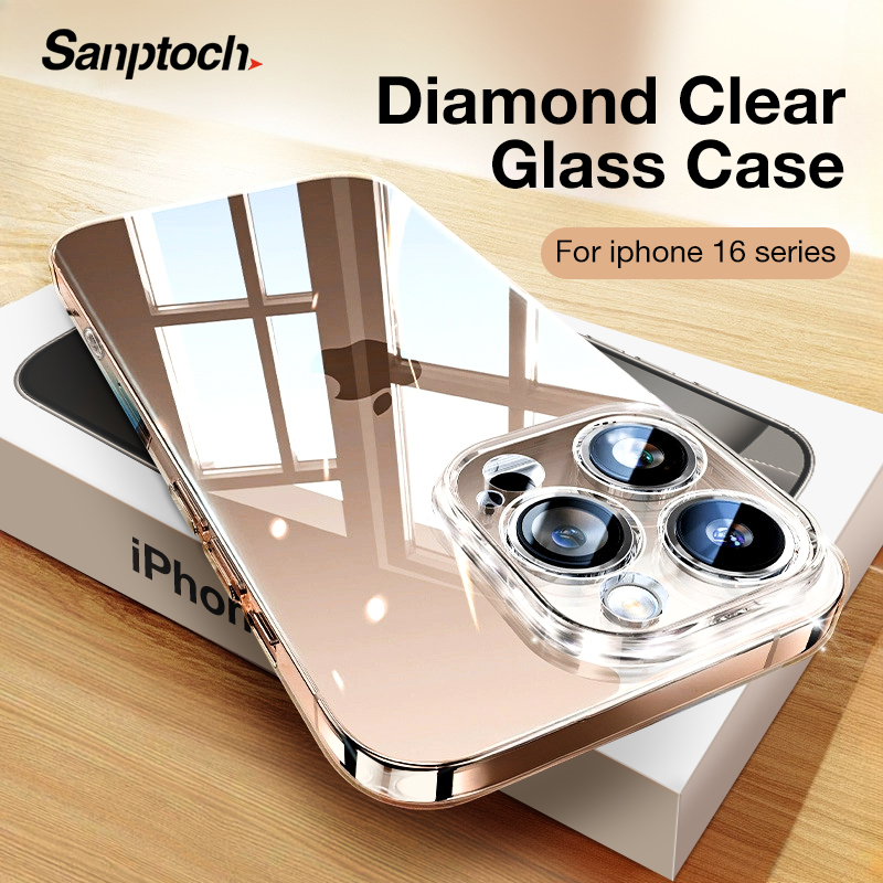  Sanptoch Mỏng Kim Cương Glass Rõ Ràng vỏ điện thoại Đối Với iPhone 17 16 15 14 13 Pro Max Cộng Với Mềm cạnh nhựa TPU Với Pha Lê mặt sau trong suốt Bìa Đối Với iPhone 17air 17 Pro Max Chống Sốc Vỏ bảo vệ 