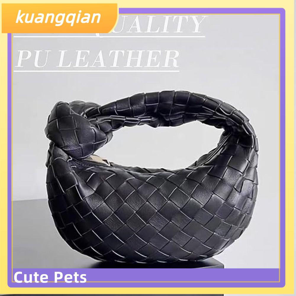 KUANGQIAN Large Capacity Knotted Woven Handbag Soft PU Leather Crossbody