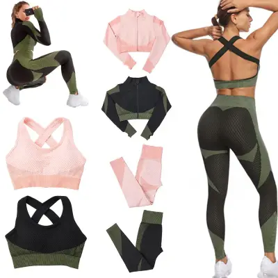 OKDEALS Fashion Sports Bra Trousers High Waist Workout Fitness Suit Fitness Pants Women Yoga Sets Gym Running