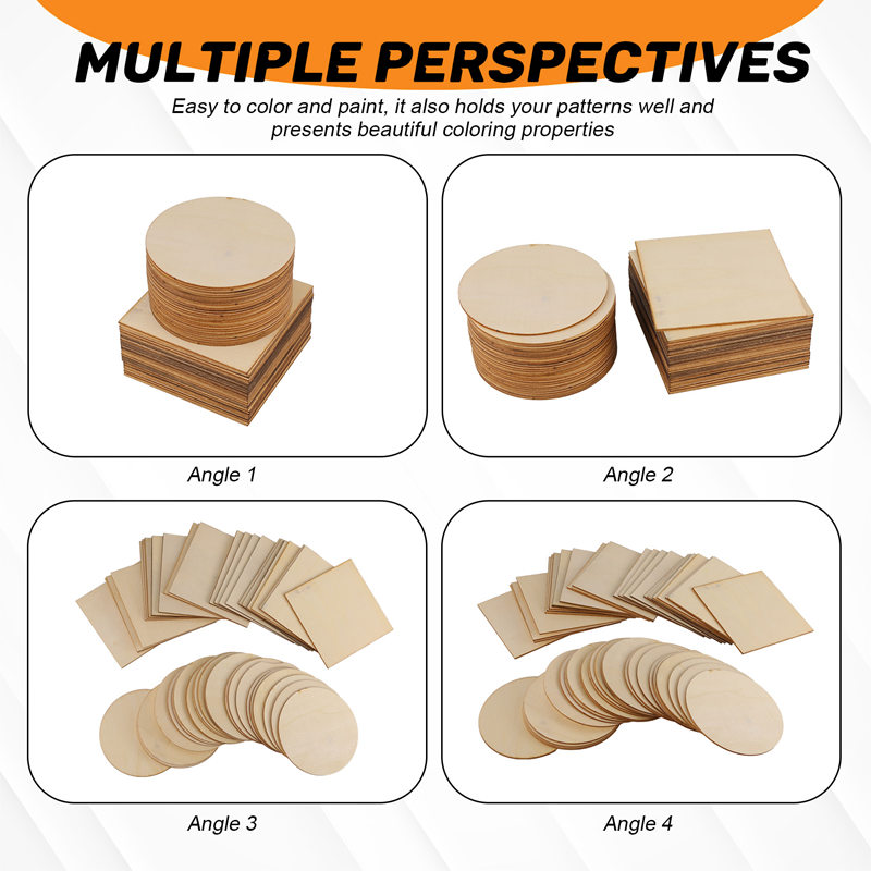 50Pcs Wood Slices 4X4Inch Unfinished Wood Pieces Square and Round Wooden for DIY Coaster Arts Painting Staining Crafts
