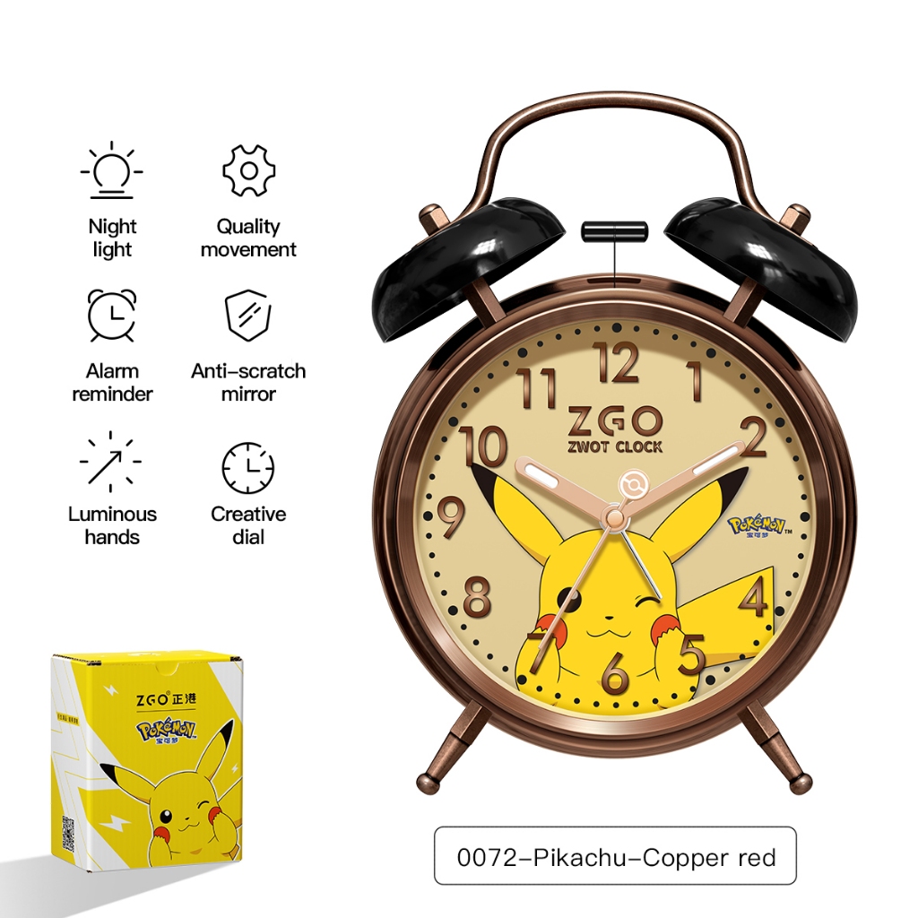 ZGO x Pokemon Pikachu Alarm Clock For Kids Bedroom Student Study Desk Night Light Wake Up Cute Design Gift 0072