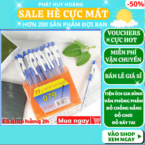 Khay 50 bút bi xanh cao cấp TT- 079 giá rẻ chất lượng tốt ( 1700đ/ cây) ,ống đựng bút  ,khay đựng bút ,bút cute ,bút bi ,bút bi cao cấp ,bút mực ,bút bi cute , đồ dùng học tập, Phát Huy Hoàng