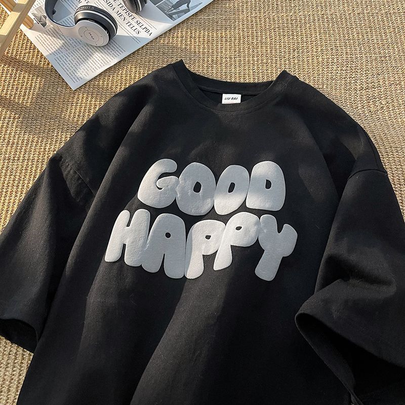 2023 New Mỹ nặng cotton t T-Shirt của phụ nữ in chữ cái lỏng cho nam ngắn tay