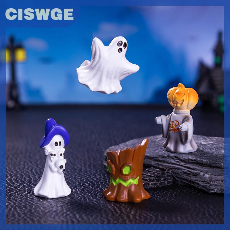 CISWGE Mini Halloween Ornament Cartoon Pumpkin Ghost Figurine Car Interior Home Desktop Decoration