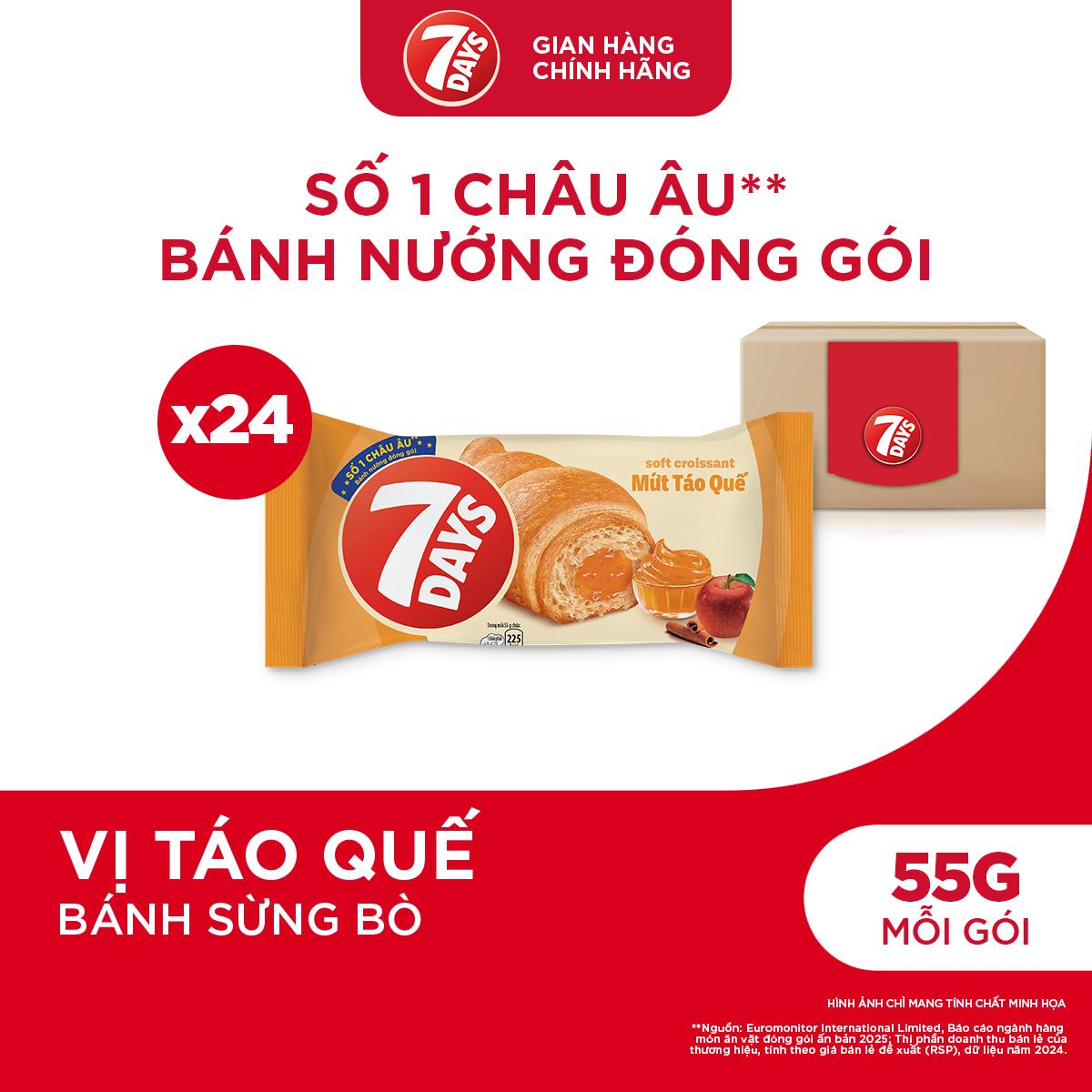 Thùng 24 Gói Bánh Sừng Bò 7DAYS Mứt Táo Quế 55g