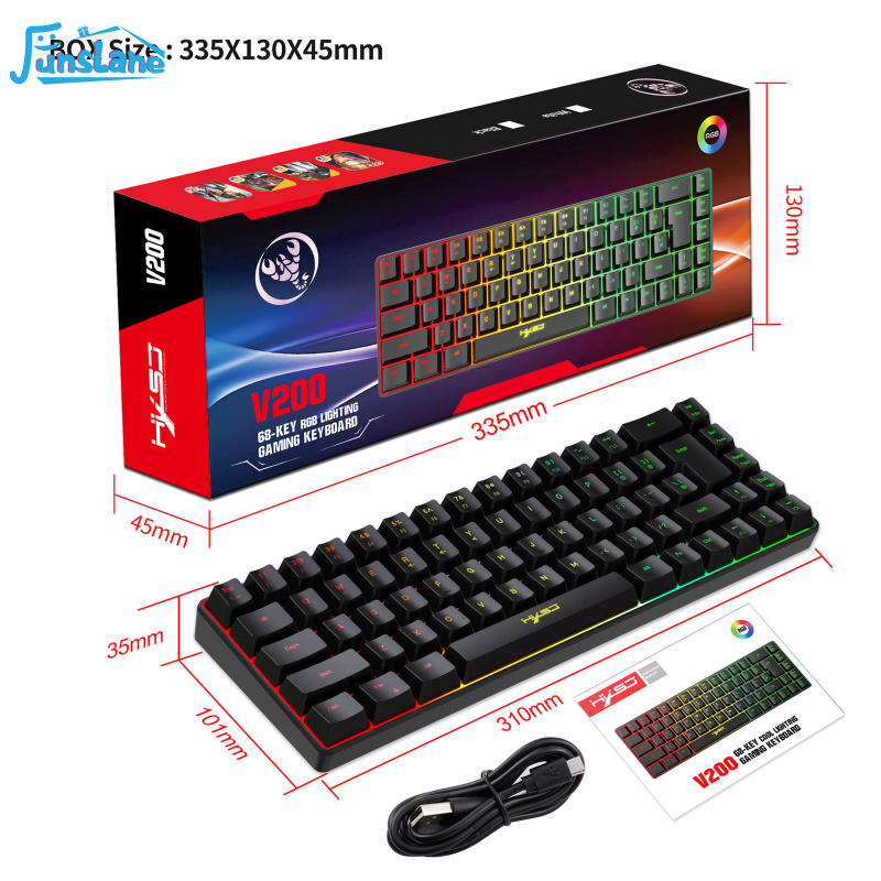 FunsLane V200 Portable Gaming Keyboard RGB Colorful Backlit Keyboard 68 Keys Silence Keyboard Mechanical Wired Keyboards - ยี่ห้อ FunsLane ราคา 496 บาท*ส่งฟรี