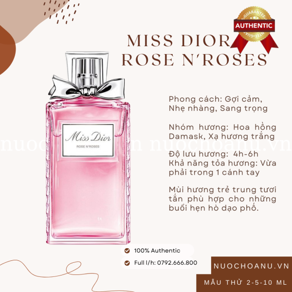 [Chính Hãng] Nước Hoa Nữ Miss Dior Rose NRoses Mùi Hương Hoa Hồng Sang Trọng Mẫu Thử 2ml 5ml 10ml Nuochoanu.vn