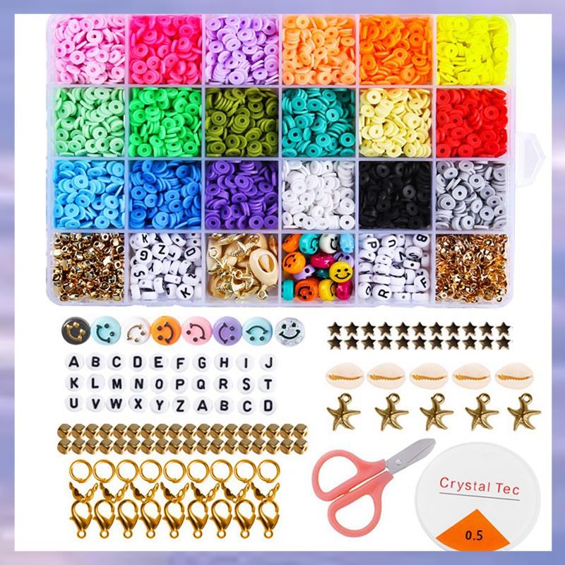 (MFAV) 3600Pcs/Box 6mm Clay Bracelet Beads for Jewelry Making Kit,Flat Round Polymer Clay Beads DIY Handmade Accessories