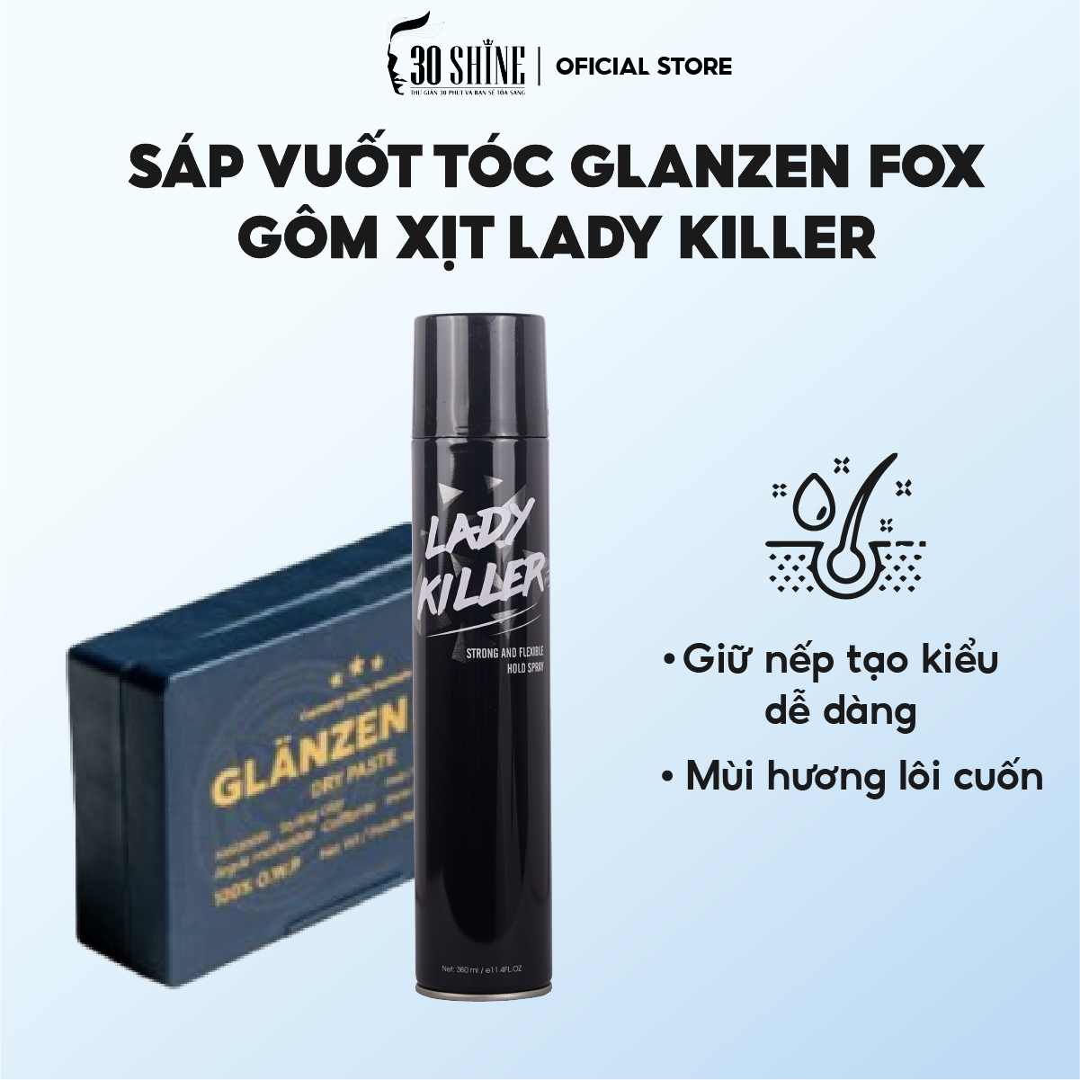 Sáp vuốt tóc nam Glanzen Fox 30Shine chính hãng 56g giữ nếp linh hoạt bổ  sung độ ẩm tự nhiên  Shopee Việt Nam