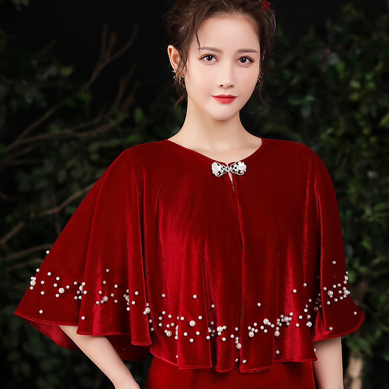 XIR Áo Choàng Sườn Xám Cổ Điển Vải Nhung Xuân Thu Trang Phục Bánh Mì Nướng Nữ Trung Niên Và Cao Tuổi Mẫu Mới Nữ Mỏng Che Cánh Tay Phong Cách Hàn Quốc RR20