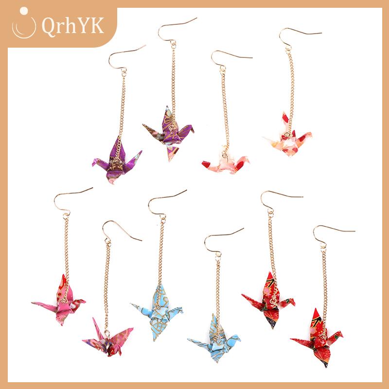 QrhYK Kranich Bông tai Origami miniblings chim sếu faltkunst senbazuru giấy