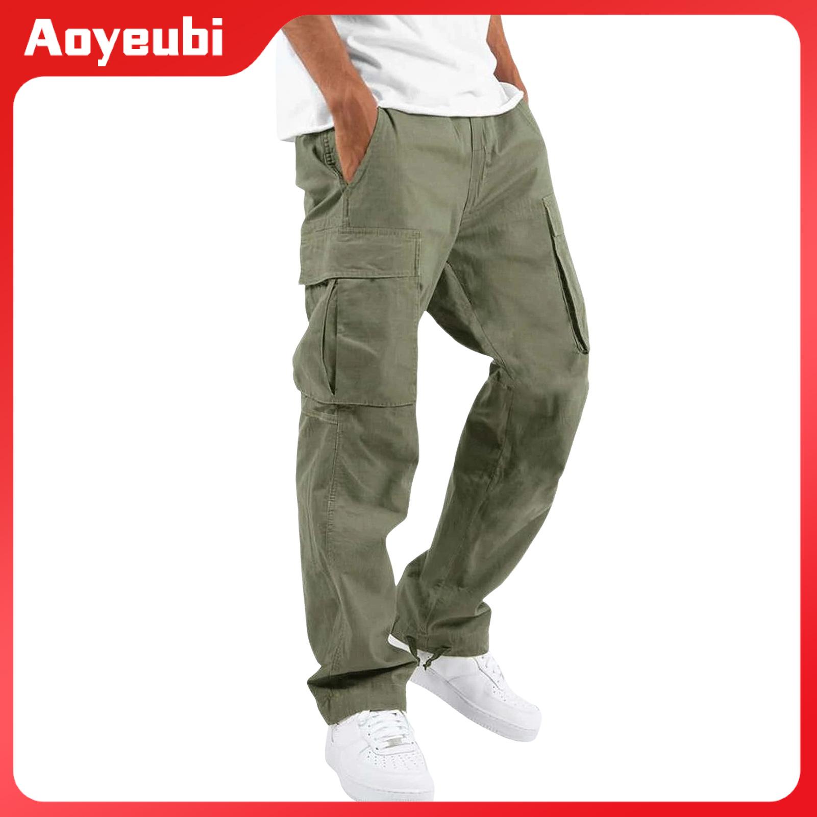 Aoyeubi Baggy Cargo Trousers Mens Casual Cargo Pants Multi-pocket Loose Fit Joggers Straight Leg Tro