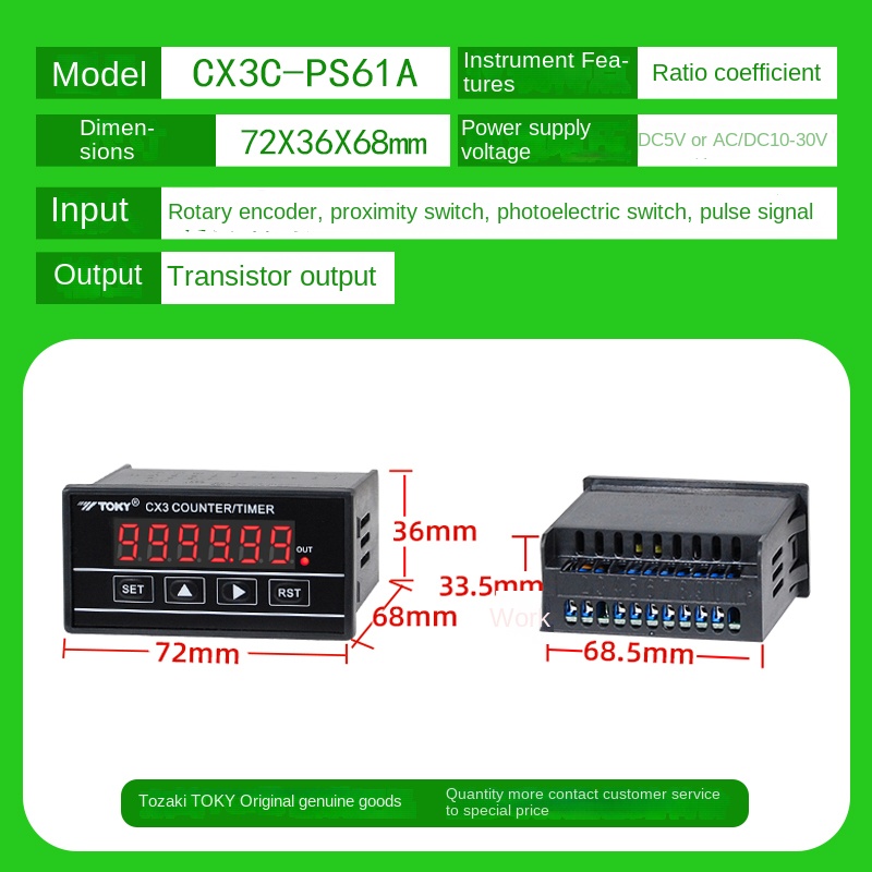Đồng Hồ Đếm CX3C-PS61A | Tùy Chọn Khác CX3-PS61A CX8-PS61A CX3C-PS61ACX8C-PS61A - TOKY | Đếm Số, Đo Chiều Dài, Định Thời Gian