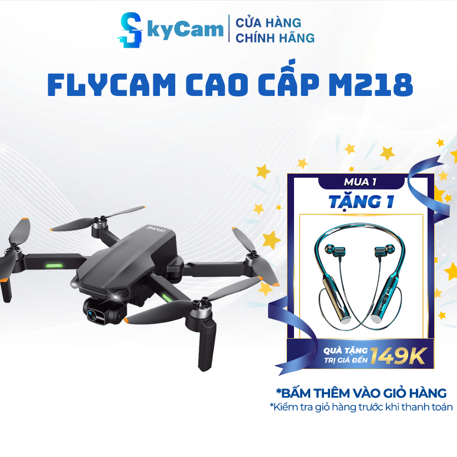 Flycam M218, flycam cao cấp có gimbal chống rung 3 Trục, camera 4K sắc nét, động cơ không chổi than, thời lượng bay lâu