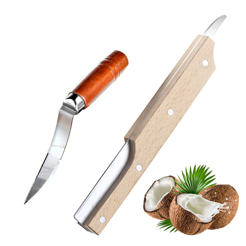 Thép không gỉ Dụng cụ chặt dừa trái cây mở đôi đã kết thúc dừa cắt có tay cầm gỗ gáo dừa dao tiện ích nhà bếp