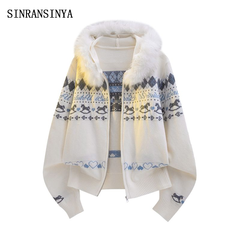 Câu Chuyện Cổ Tích Áo cardigan dệt kim với lông trùm đầu thiết kế, quần áo mùa đông ấm cúng cho nam giới và phụ nữ