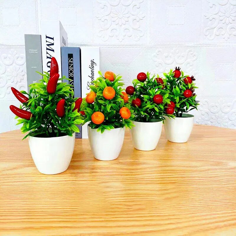 Cây Giả Bonsai cam lựu cây Ngưỡng Cửa sổ trang trí Nhựa vườn cây giả chậu trang trí nhà
