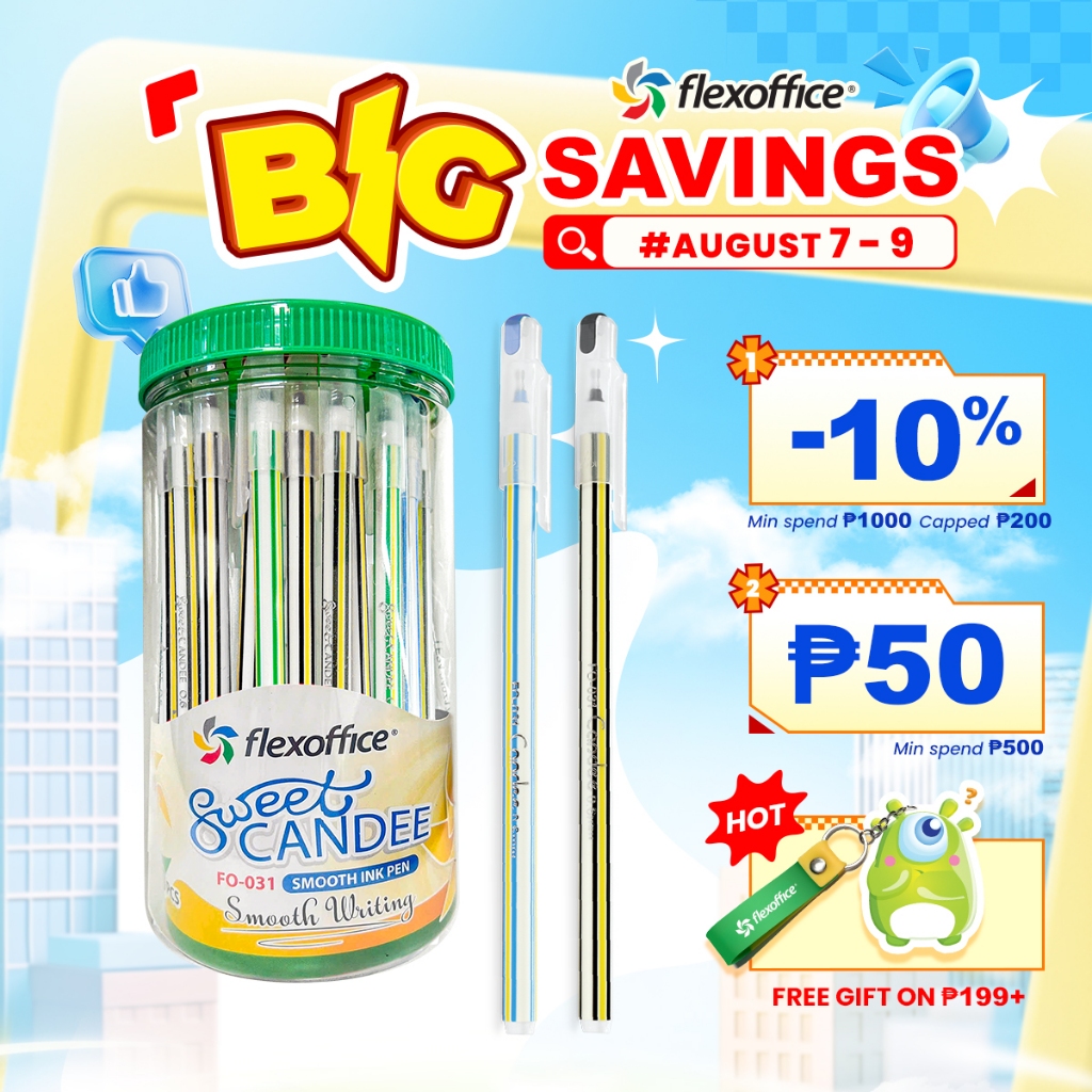 FlexOffice Sweet Candee Ballpoint Pen 0.6mm - Tub 30pcs - Black Ink - Smooth Writing Everyday FO-031